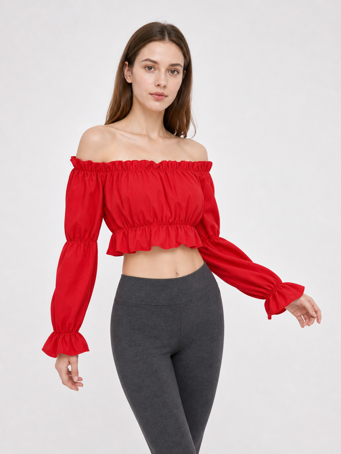 Red off-the-shoulder cropped top