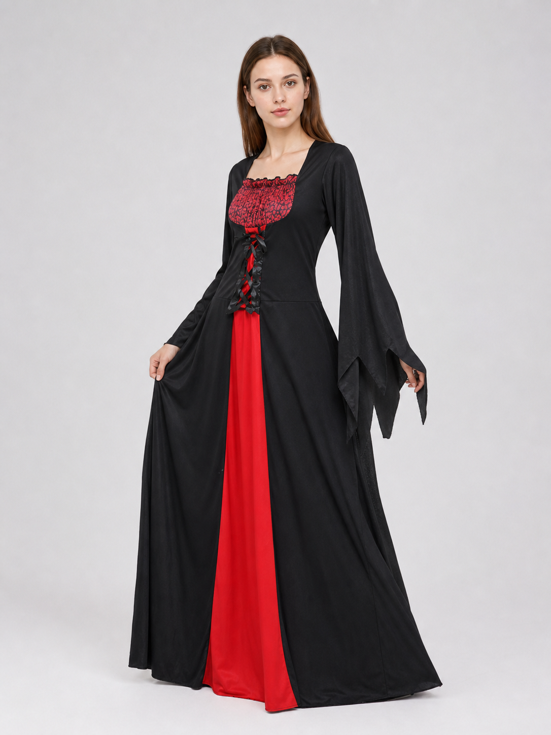 Halloween Witch Costume with Long Dress and Hat