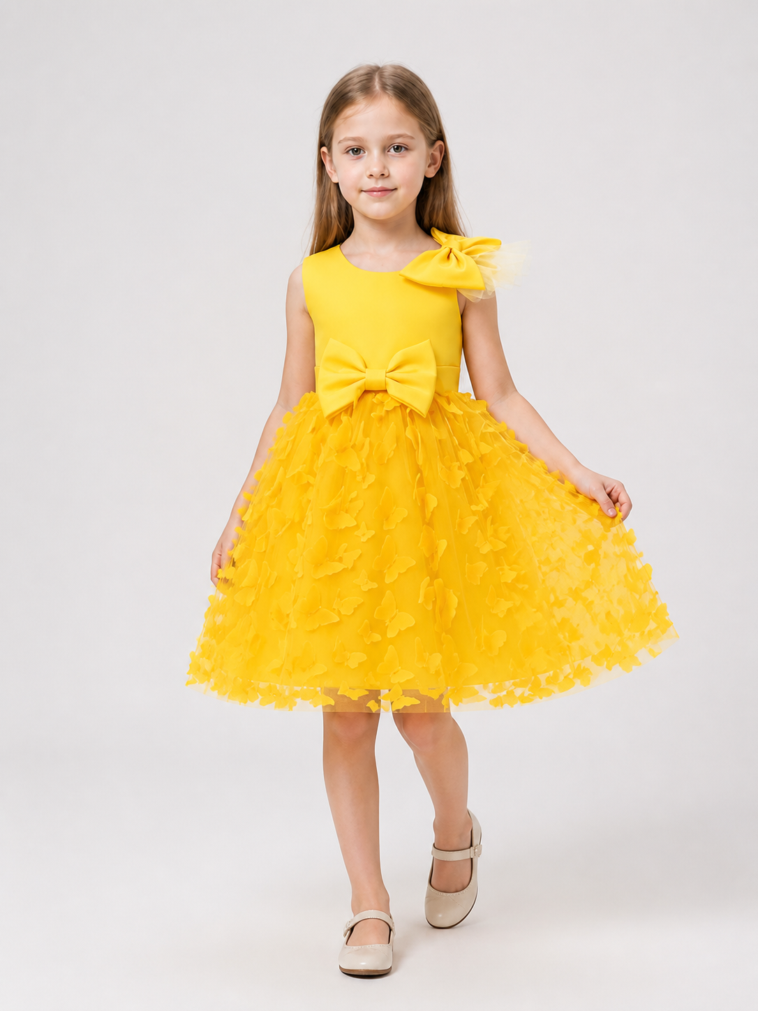 Yellow Tulle Tutu Dress for Girls with Bows Costume Dresses detail 2