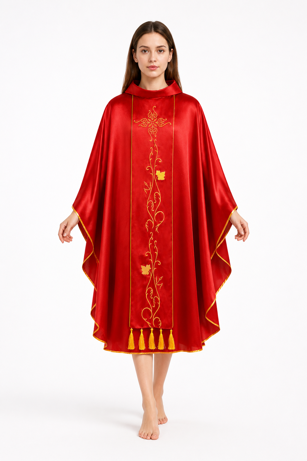 Red Robe with Gold Embroidery and Fringe product detail 2