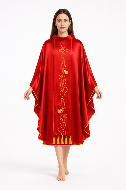 Red Robe with Gold Embroidery and Fringe product detail 2
