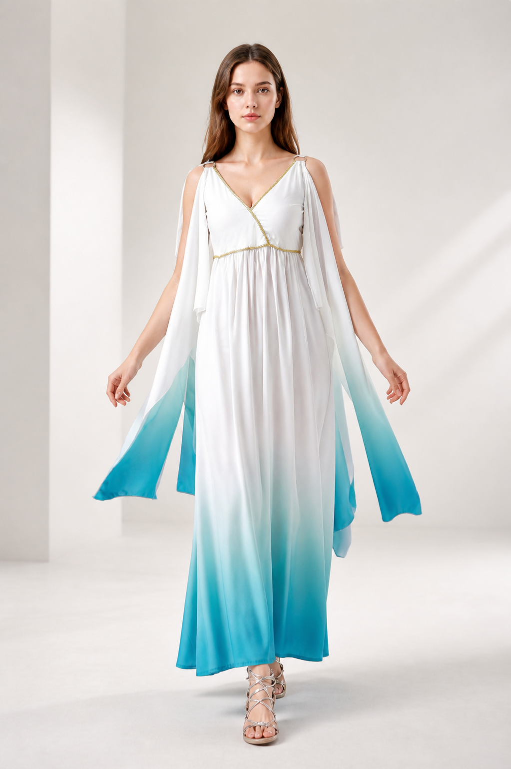 Long Greek-Style Dress with a V-Neckline and Gradient Costume Dresses detail 2