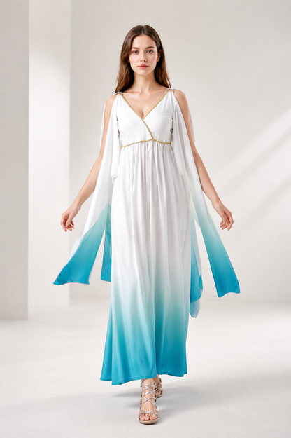Long Greek-Style Dress with a V-Neckline and Gradient Costume Dresses detail 2
