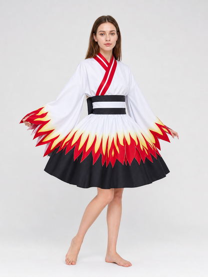 Kimono-Style Cosplay Dress with a Flame Pattern