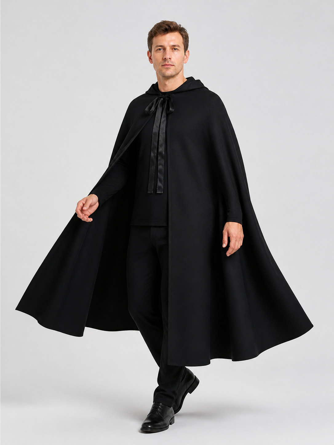 Long Black Hooded Cosplay Cape Costume Capes detail 2