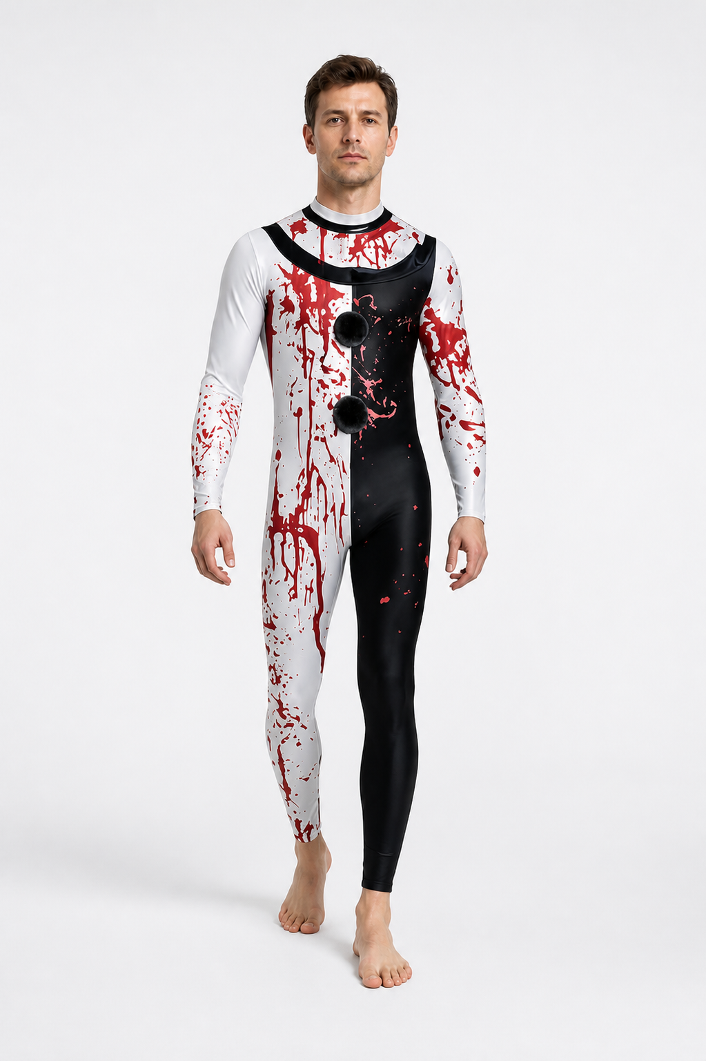 Black and White Bloody Clown Jumpsuit for Halloween