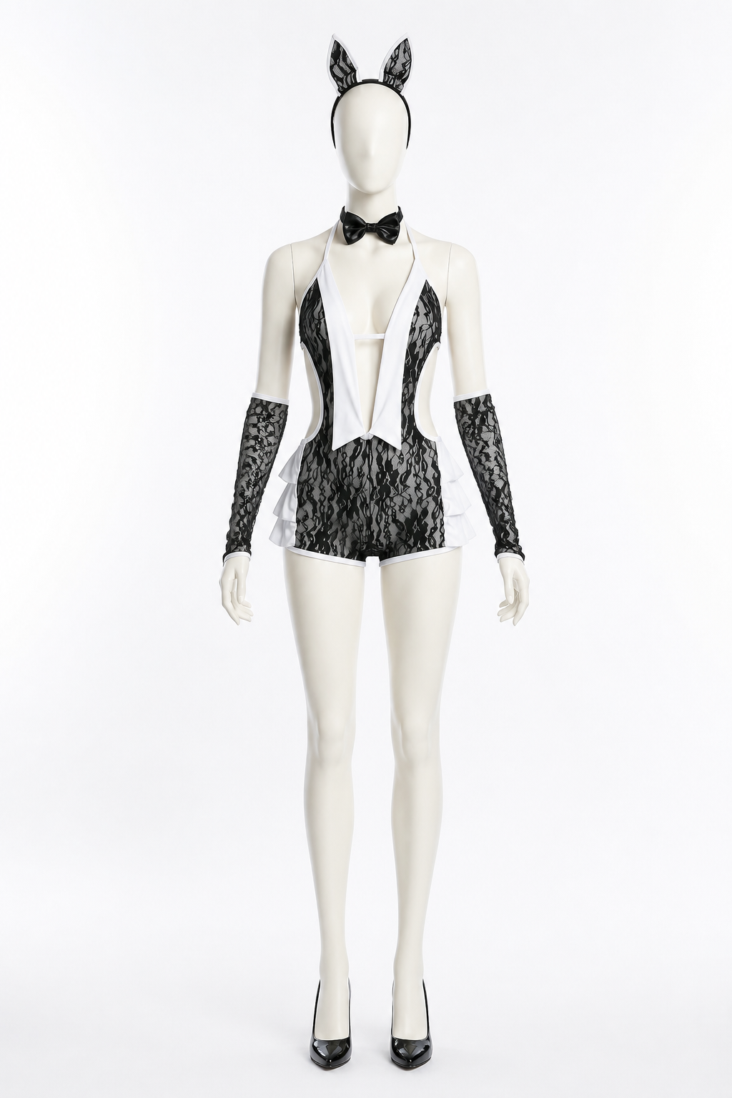Black-and-White Bunny Costume with Lace Pattern Costumes detail 2