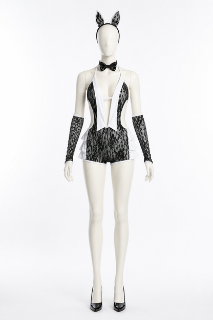 Black-and-White Bunny Costume with Lace Pattern Costumes detail 2