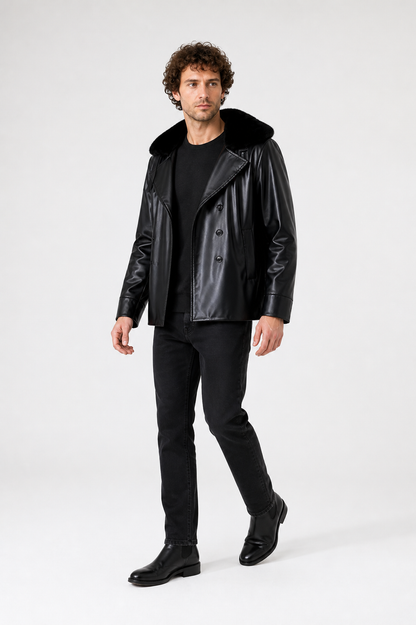 Black Jacket with a Wide Fur Collar product detail