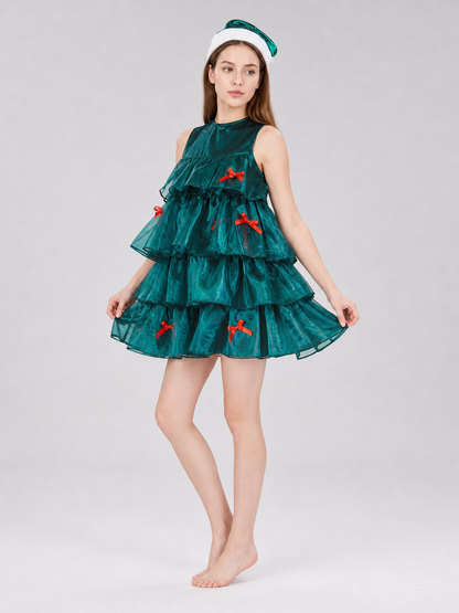 Christmas tree costume dress with tiered ruffles