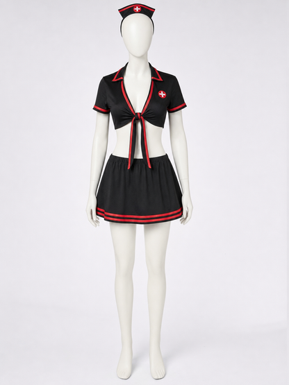 Black Medical Staff Costume with Red Trim Costume Accessories detail