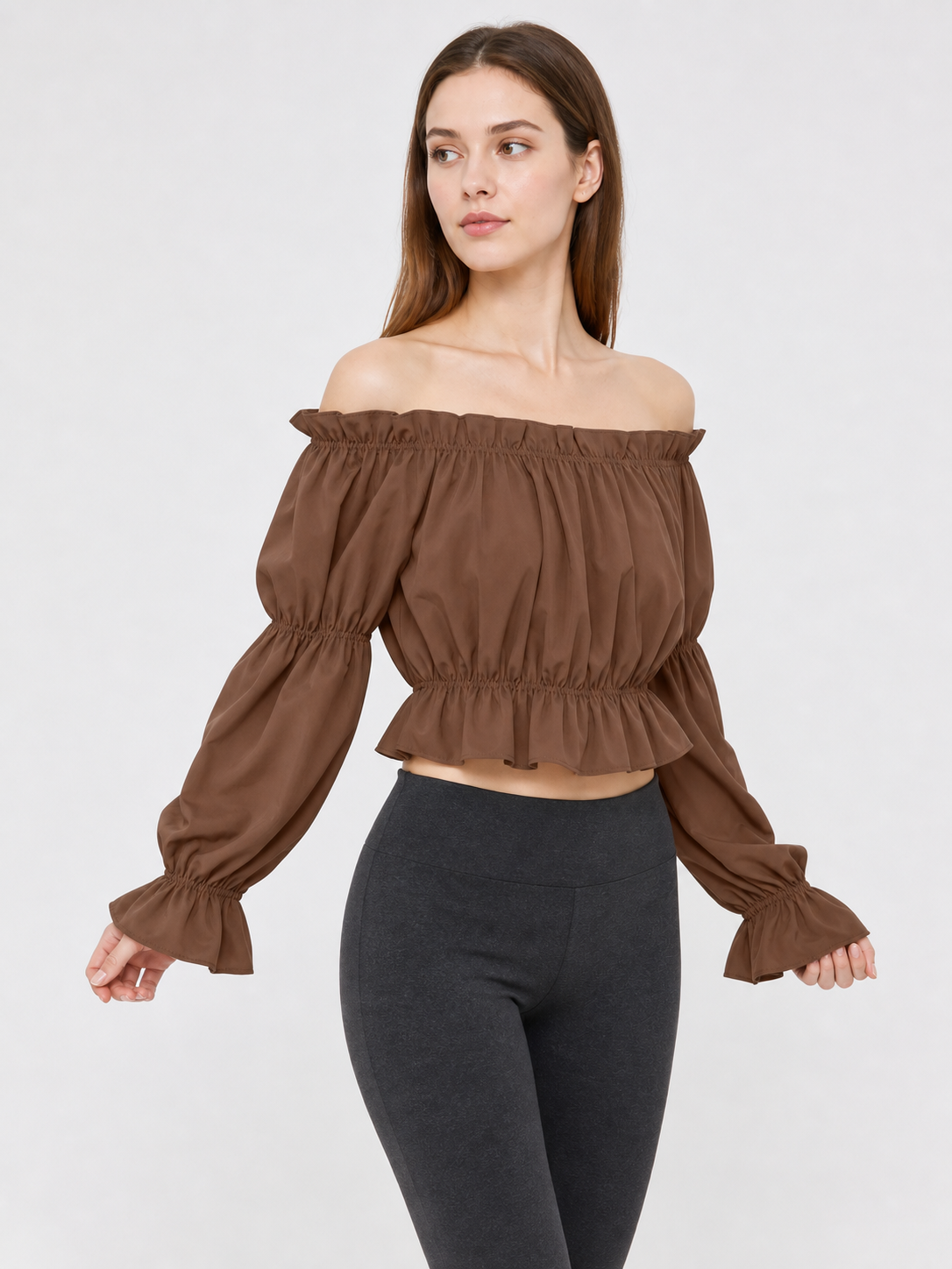 Cropped Off-the-Shoulder Blouse with Puff Sleeves