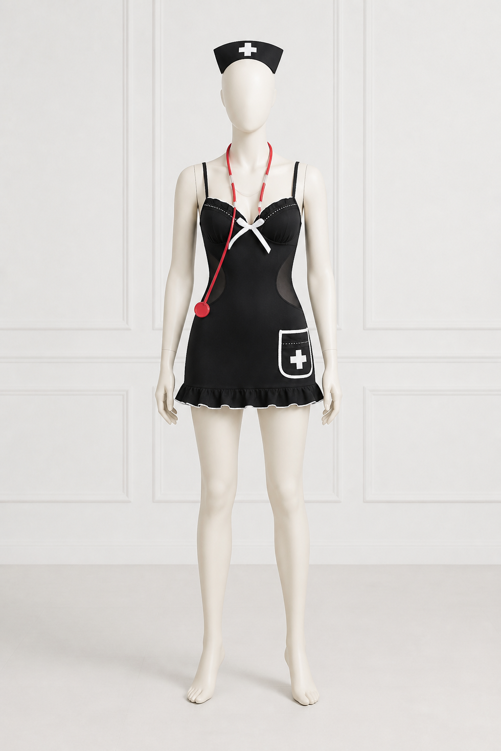 Black Medical Uniform with White Trim and Ruffles Costumes detail 2