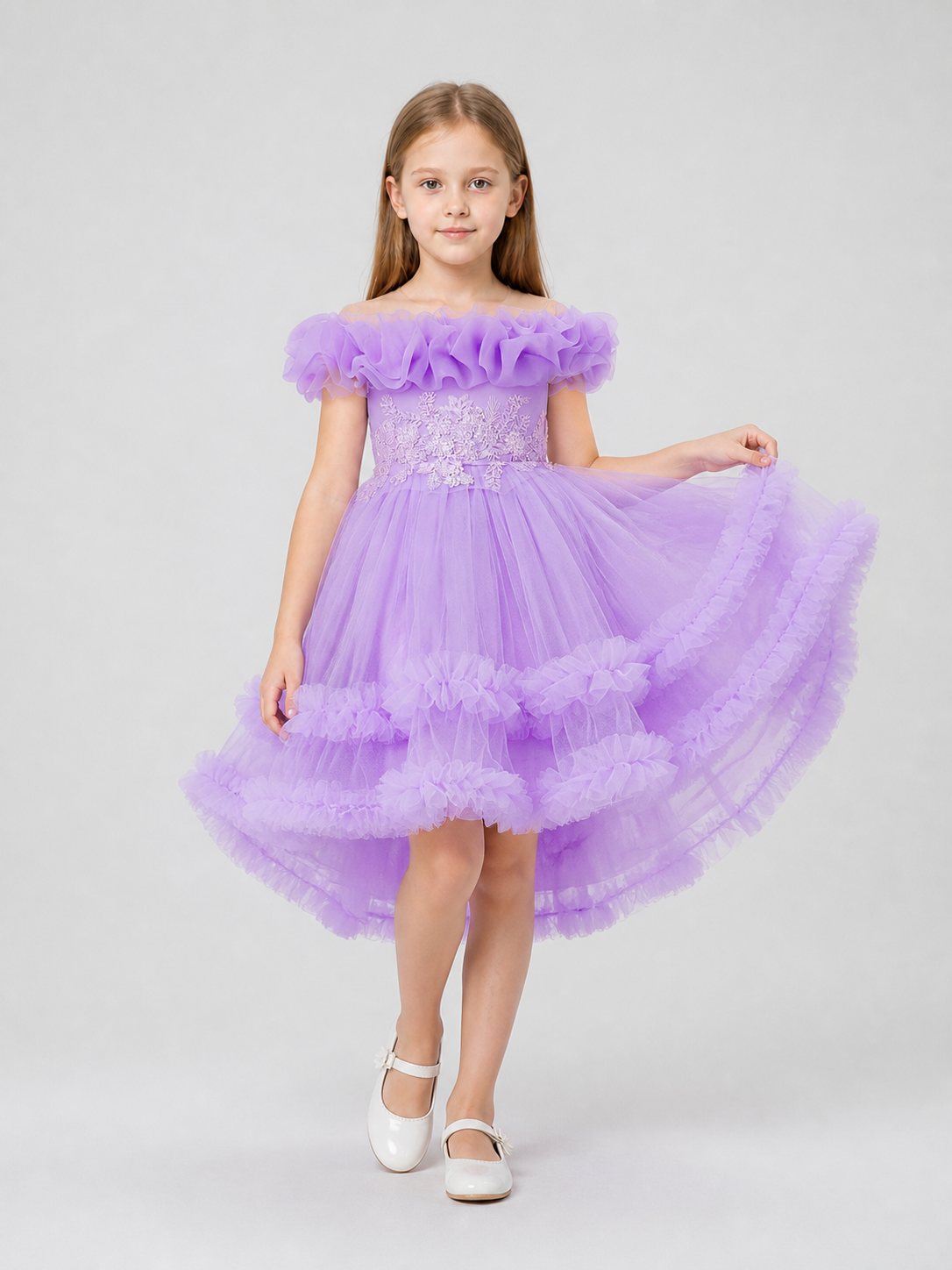 Dressy Dress with a Full Skirt, Sequins, and Ruffles