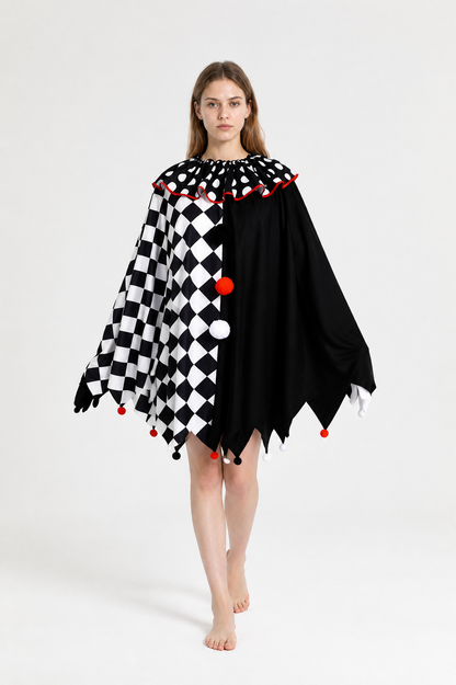 Clown Cape Cloak with Gloves and Pompoms Costume Capes detail 2
