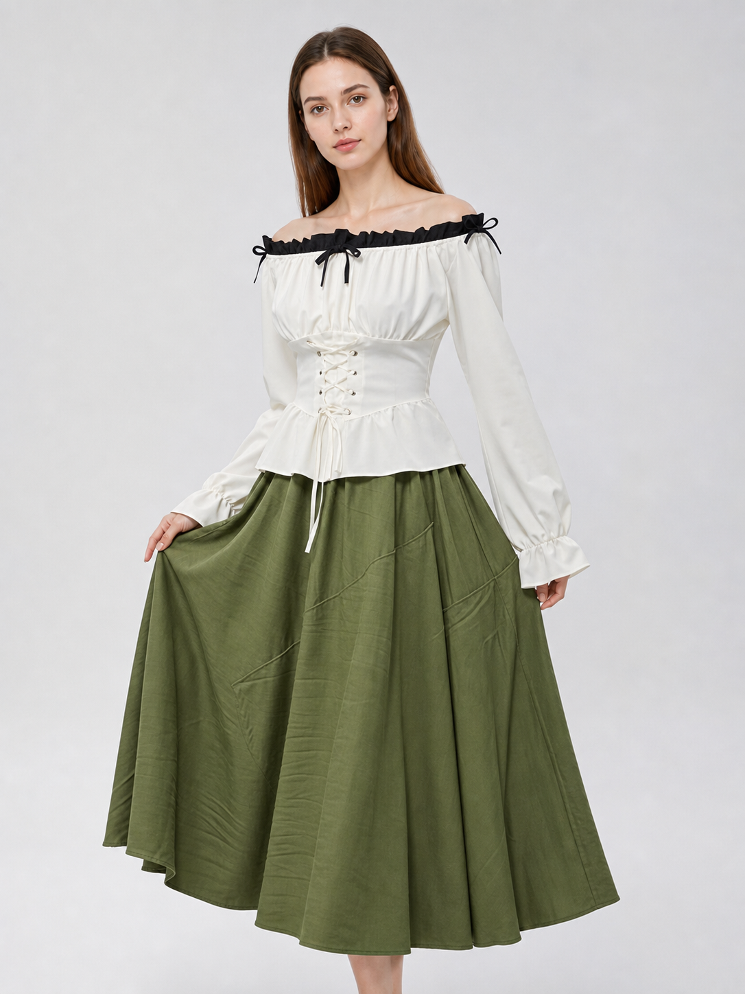 Off-the-shoulder blouse with corset lacing