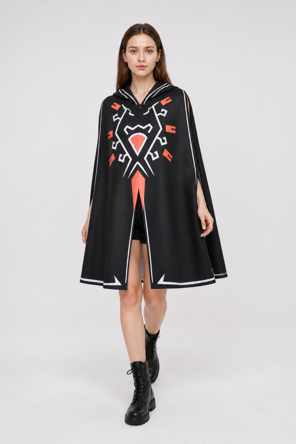 Hooded Cape with Geometric Pattern Costume Capes detail 2
