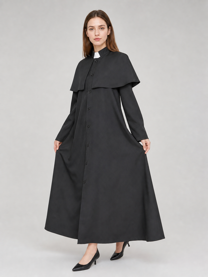Black medieval-style costume designed to create a striking look for costume