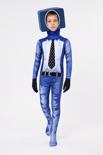 TV Man Cosplay Jumpsuit with Headpiece Costume Headwear detail 2