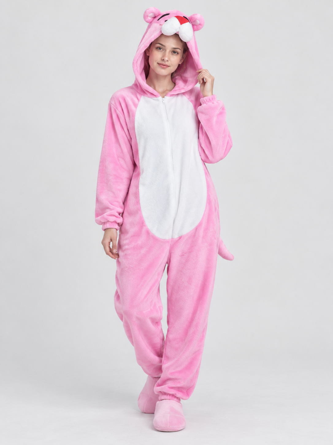 Pink Hooded Pajama Jumpsuit with Ears and Tail