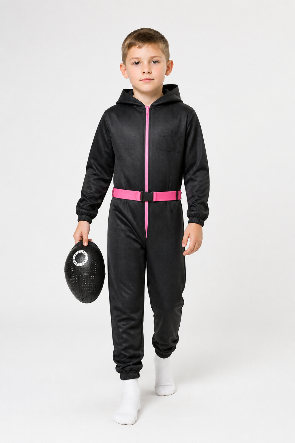 Children's Black Jumpsuit with Mask for Cosplay and Halloween on-model alternate view