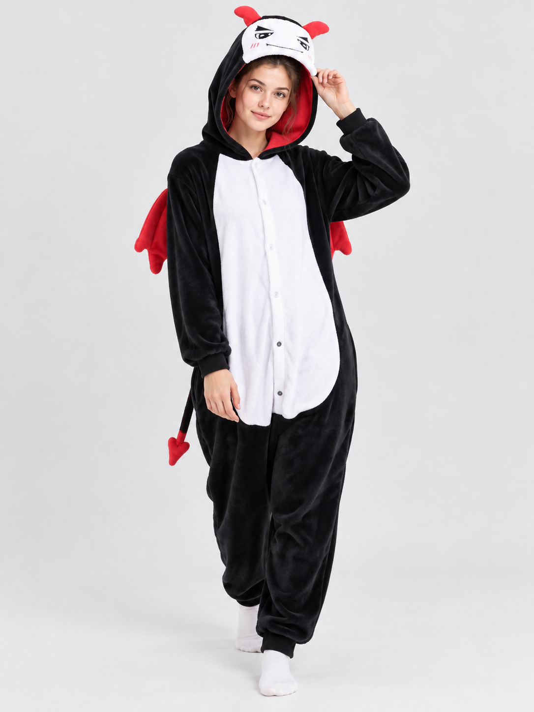 Hooded Pajama Jumpsuit with Red Wings