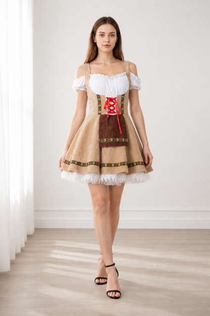 Bavarian Traditional Costume with Red Lacing and Lace