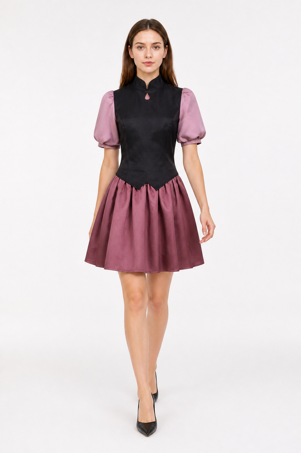 Amity Cosplay Costume with a Black Blouse and Burgundy Skirt Costumes detail