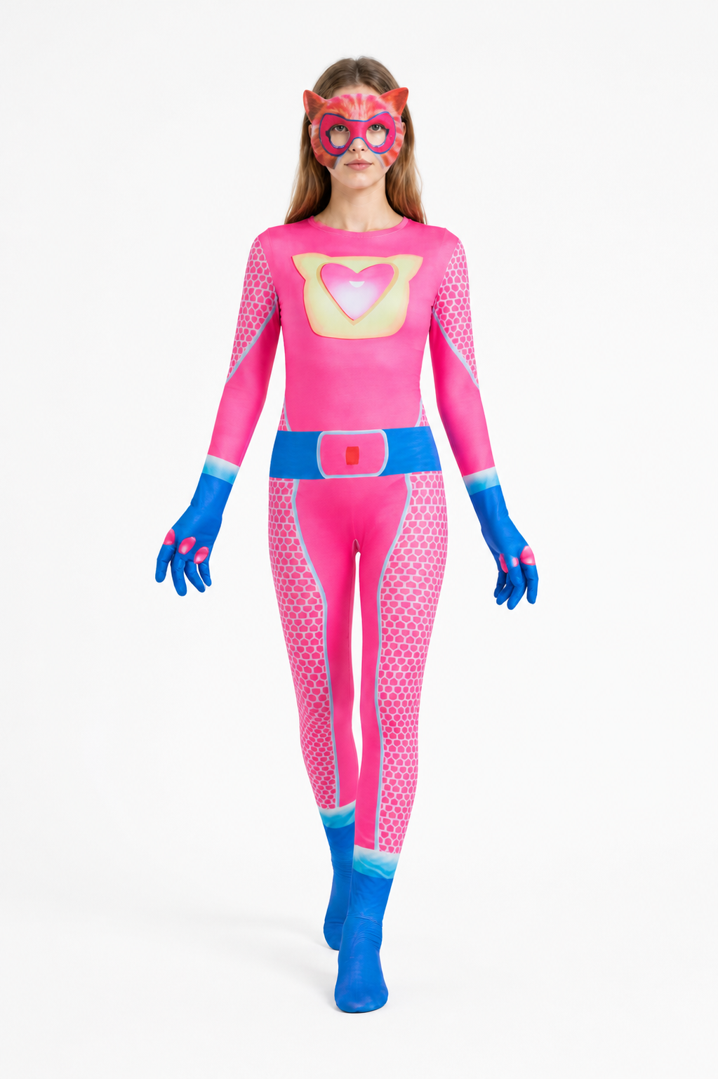 SuperKitties Pink Costume Jumpsuit with Mask Costume Masks detail 2