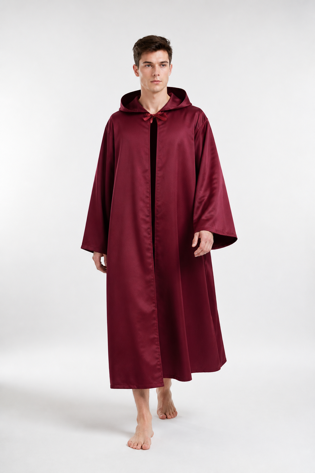 Burgundy Long Hooded Cape with Sleeves Costume Capes detail 2
