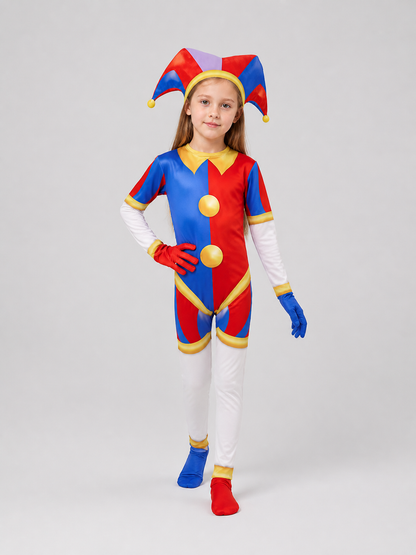 Pomni Cosplay Costume: Clown Jumpsuit with Hat Costume Headwear detail 2