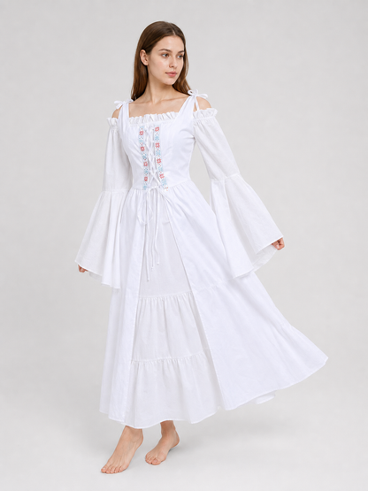 Maxi Dress with Embroidery and Lacing in a Retro Style