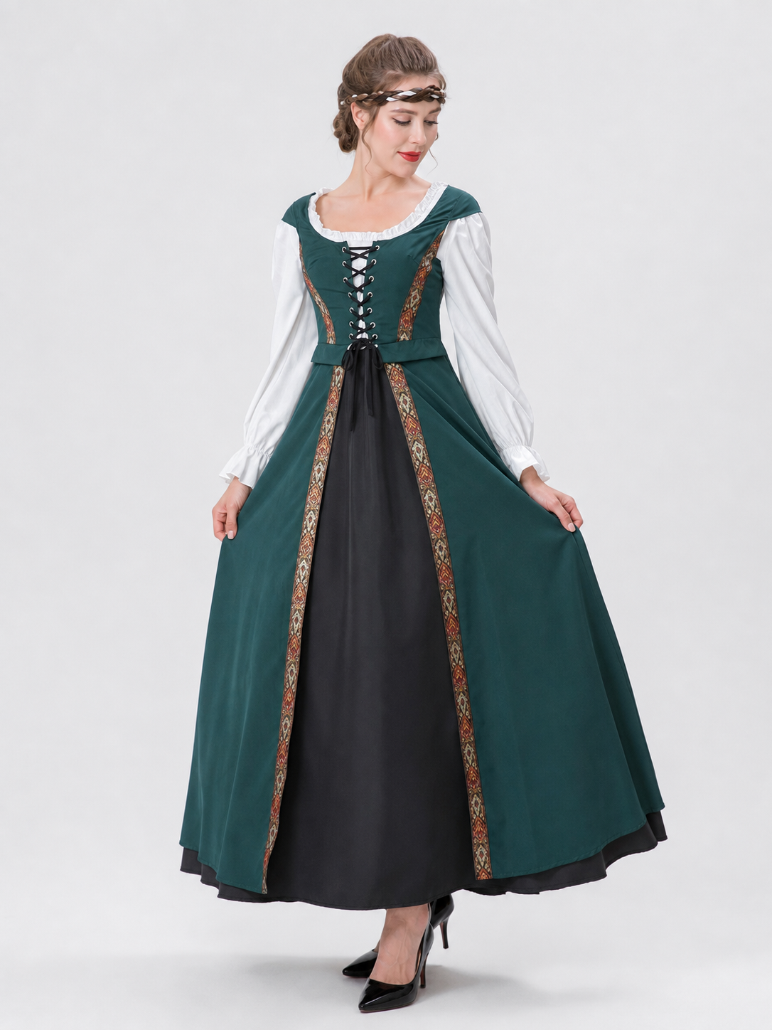Retro Court-Style Dress with Headpiece Costume Dresses detail