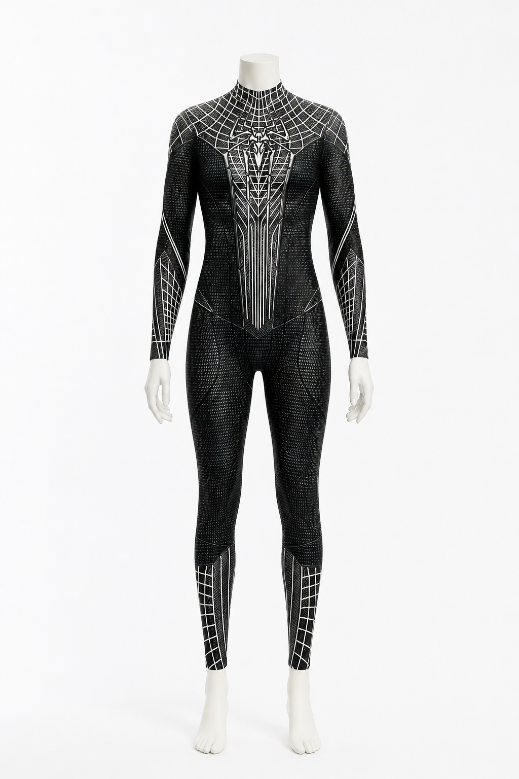 Black and White Spider Jumpsuit with Web Pattern for Cosplay Costumes detail 2