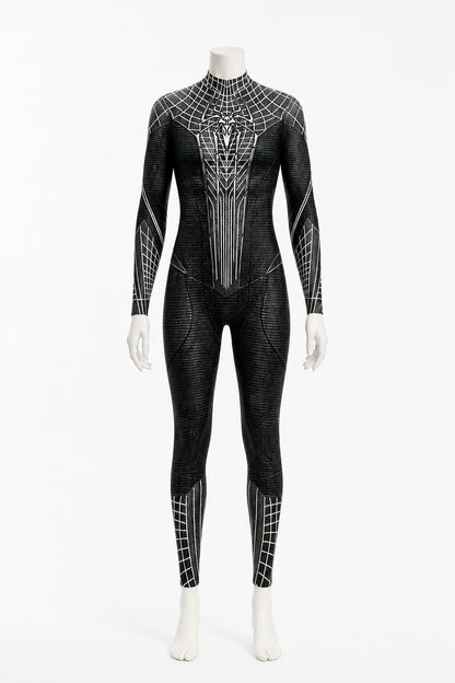 Black and White Spider Jumpsuit with Web Pattern for Cosplay Costumes detail 2