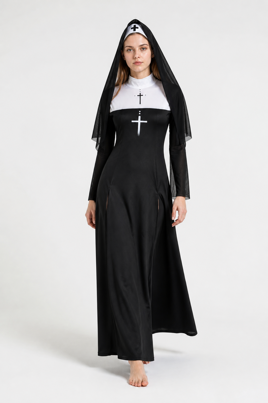 Long Costume with White Cross and Hood