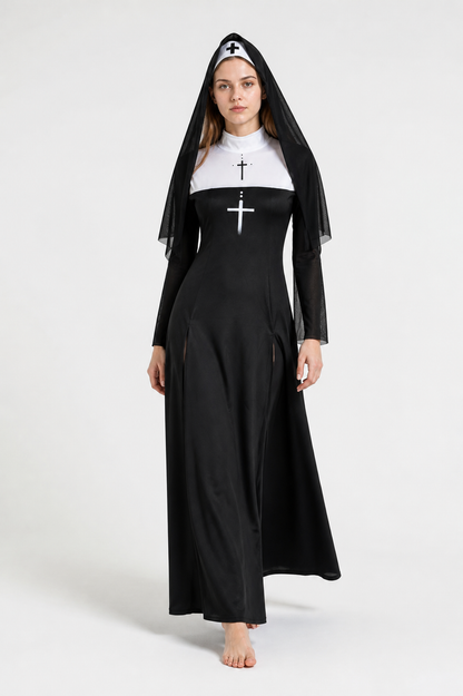 Long Costume with White Cross and Hood