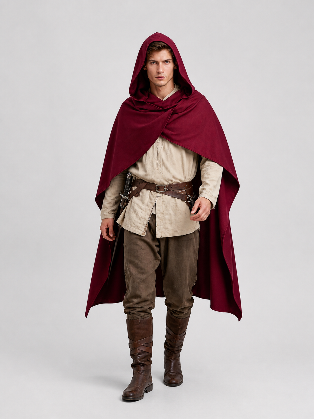 Wine Red Hooded Costume Cape product view 33