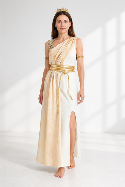 Greek Goddess Draped Dress with High Slit Costume Dresses detail 2
