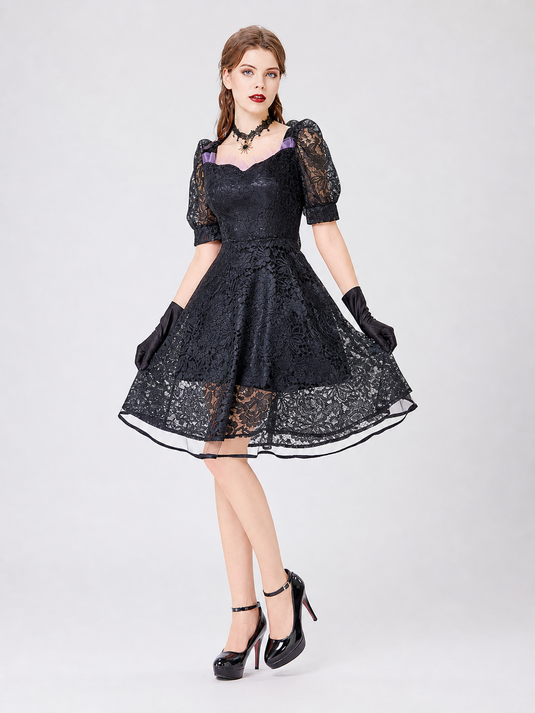 Gothic Lace Dress with a Square Neckline Costume Dresses detail 2