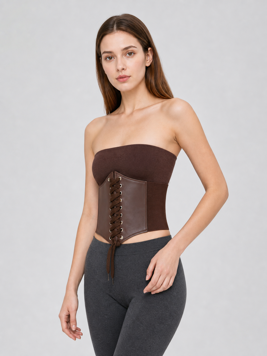 Wide Brown Lace-Up Corset Belt