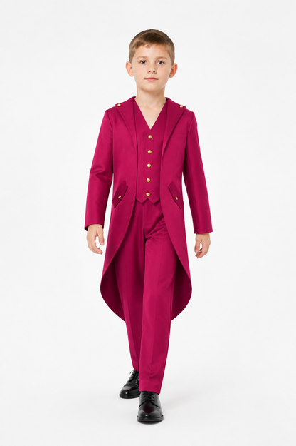 Men’s Burgundy Tailcoat with Lapels and Gold Buttons product detail 2