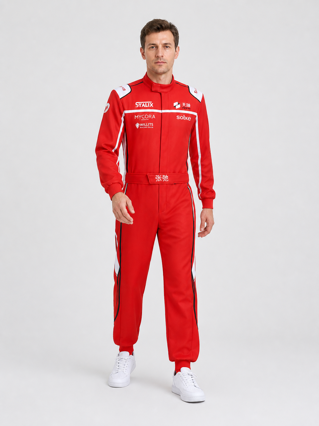 Red, White, and Black Racing Jumpsuit for Cosplay Costumes detail 2