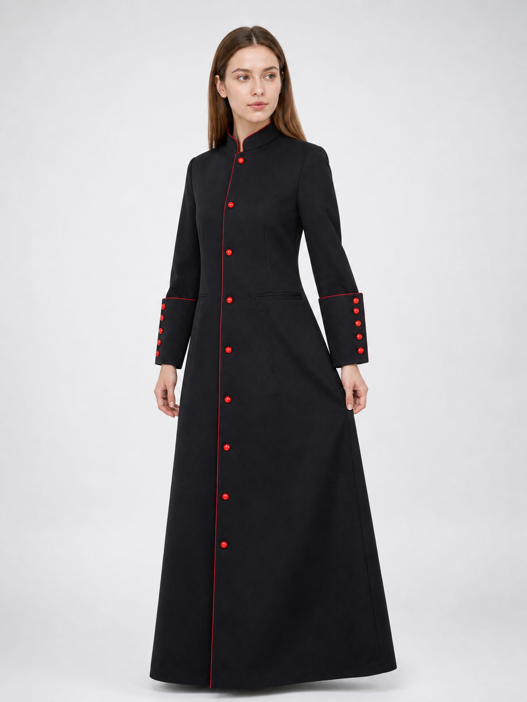 Black Long Coat with Red Trim for Cosplay