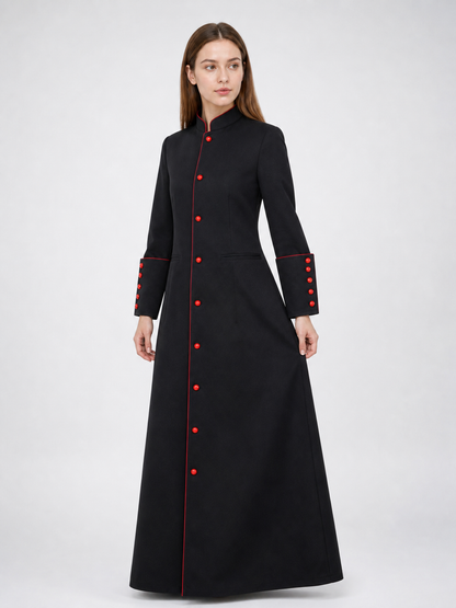 Black Long Coat with Red Trim for Cosplay