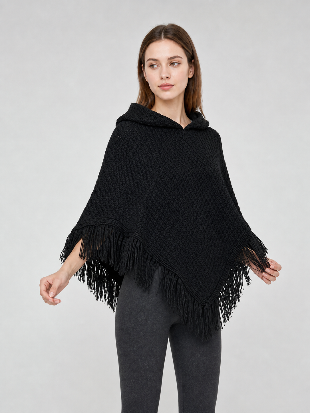 Triangular Hooded Poncho Cape with Belt