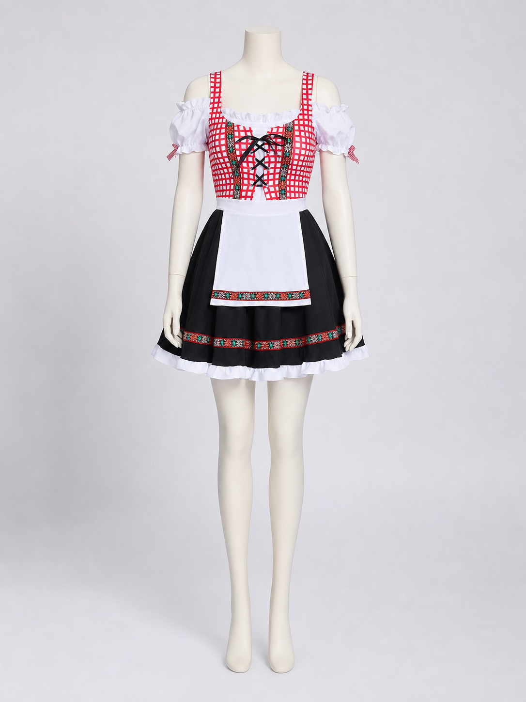 Ethnic Costume Dress with Apron and Lace-Up Detail