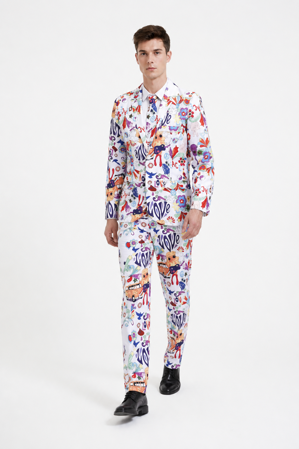 Single-Breasted Two-Piece Suit with Colorful LOVE Print product detail