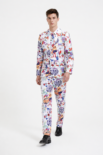 Single-Breasted Two-Piece Suit with Colorful LOVE Print product detail