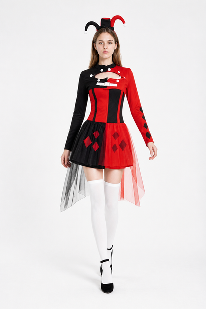 Black and Red Circus Clown Costume with Long Sleeves Costumes detail 2
